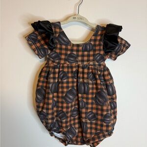 Warm Orange Plaid Pumpkin Bubble One-Piece for Kids